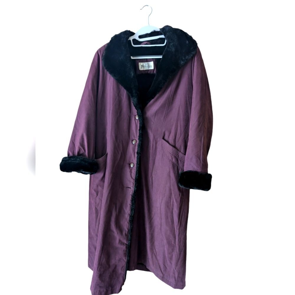 Vintage Cleo Petites Faux Fur Lined Trimmed Purple Thick Coat‎ Size 10 - Picture 2 of 12